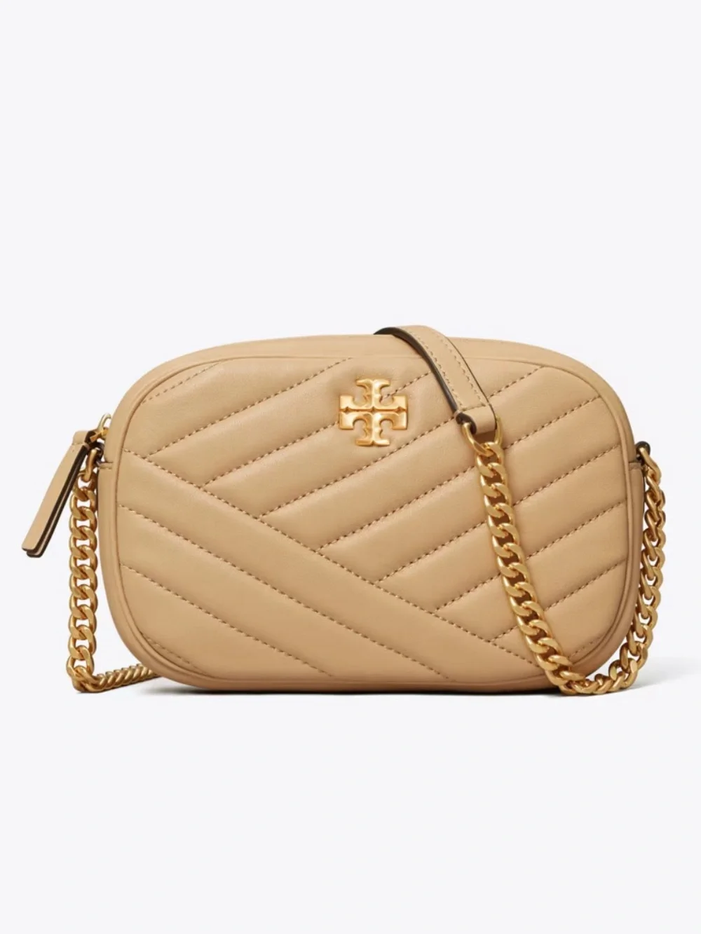 Tory Burch KIRA CHEVRON CAMERA BAG Crossbody Gold Chain